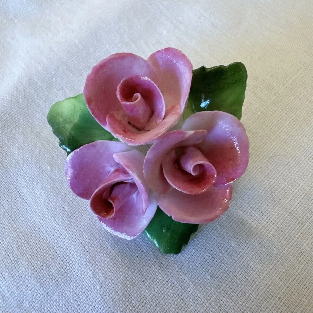 Vintage Cara Staffordshire English Bone China Rose‎ Bouquet Brooch Pin England